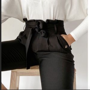 With Confidence Black Paper Bag Waist Pants